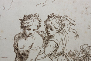 Simon da Pesero, after. A woman helping Europa to climb on the bull. Etching by Giuseppe Zocchi. 1764.