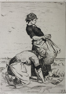 Pierre Billet. Washerwomen. Etching. 1876.