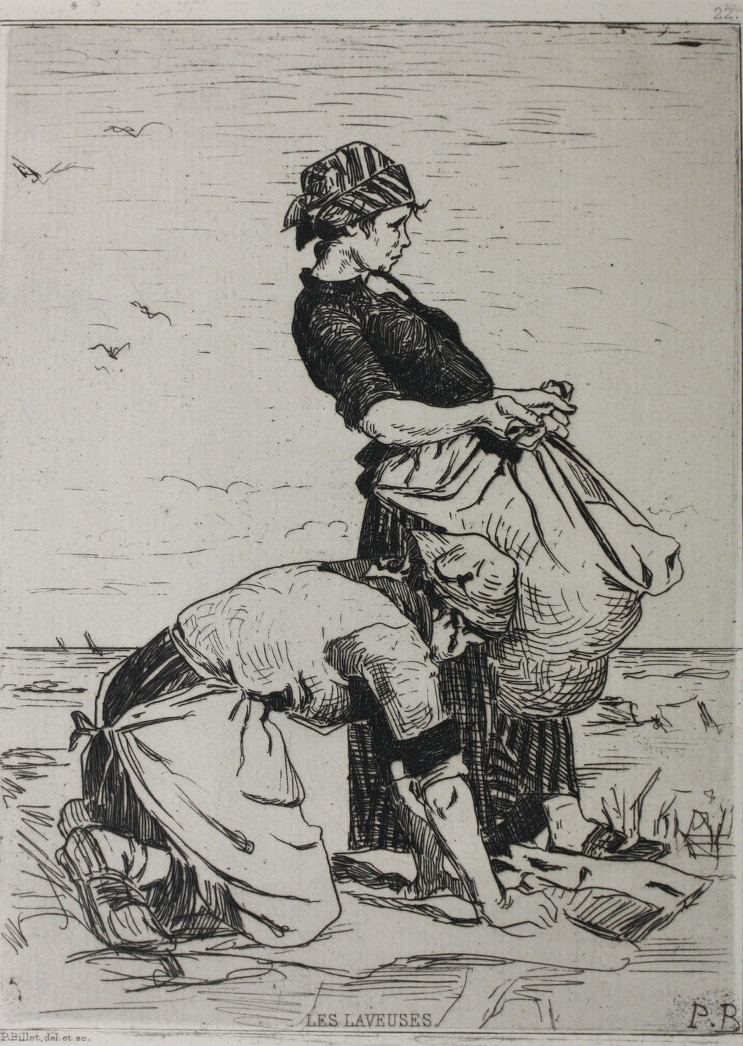 Pierre Billet. Washerwomen. Etching. 1876.
