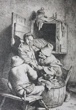 Load image into Gallery viewer, Cornelis Bega. A young hostess with two men. Etching. 1620-1664.
