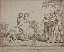 Load image into Gallery viewer, Simon da Pesero, after. A woman helping Europa to climb on the bull. Etching by Giuseppe Zocchi. 1764.
