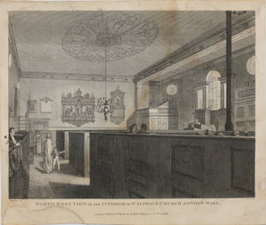 Robert Blemel Schnebbelie, after. North-West view of the Interior of St.Alphage church London Wall. Engraving by William Wise. 1815-1834.