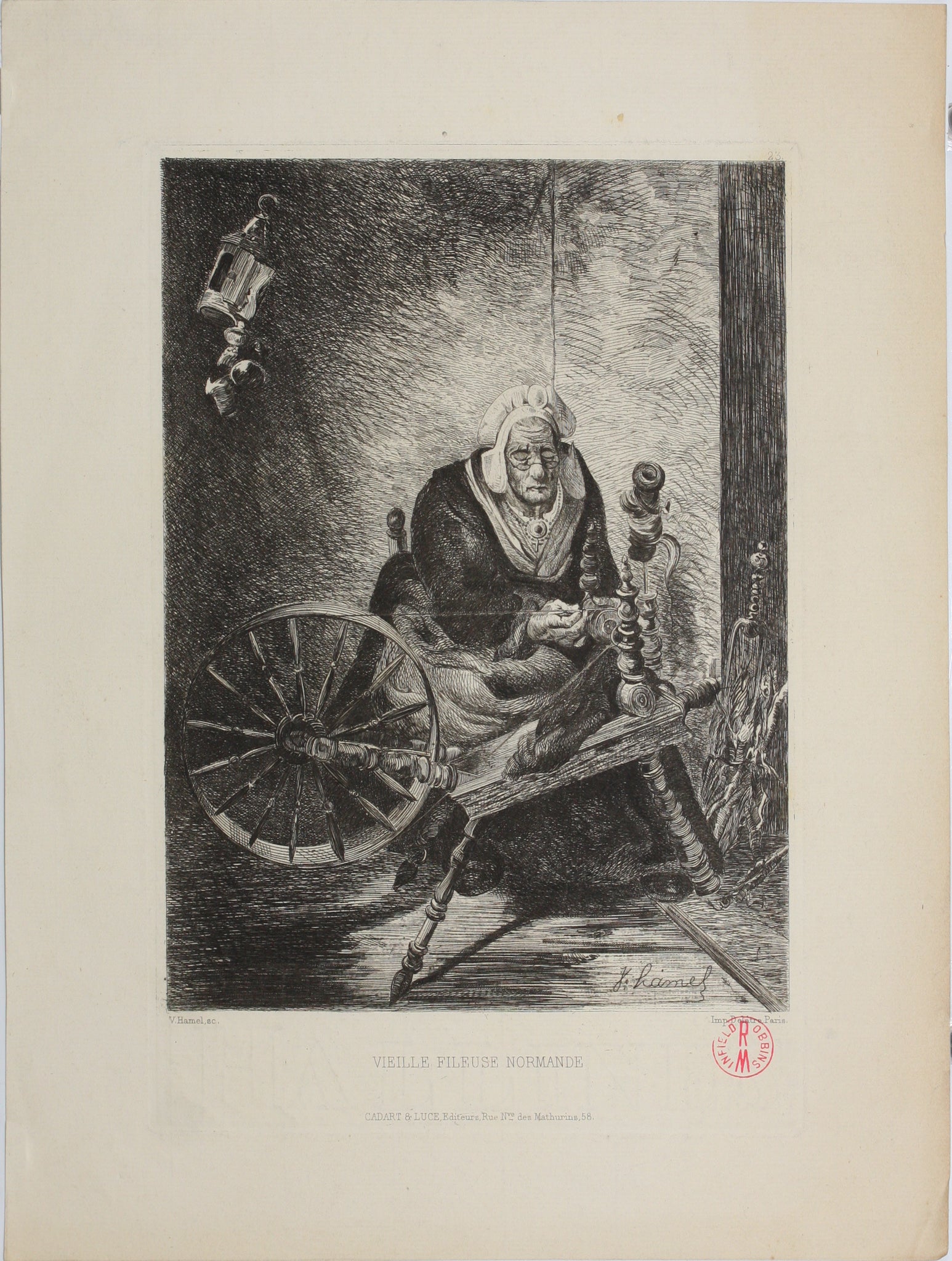 Victor Hamel, after. Old Spinner, Normandy. Engraving by Auguste