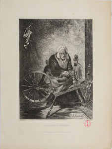 Victor Hamel, after. Old Spinner, Normandy. Engraving by Auguste Delâtre. 1868.