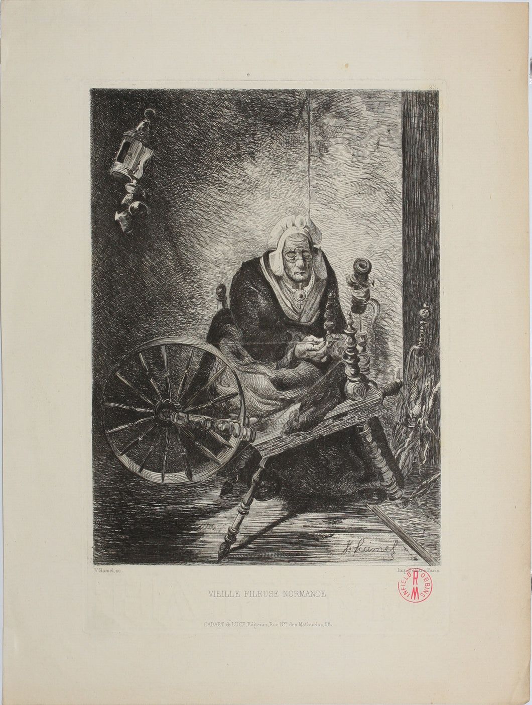 Victor Hamel, after. Old Spinner, Normandy. Engraving by Auguste Delâtre. 1868.
