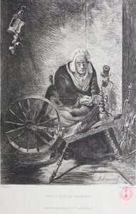 Victor Hamel, after. Old Spinner, Normandy. Engraving by Auguste Delâtre. 1868.