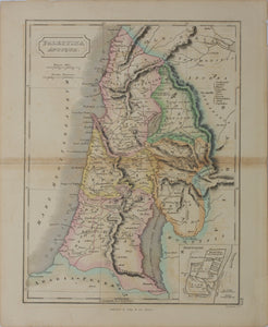 Sidney Hall, after. Map of Palestina Antiqua. Engraving by P.E. Hamm. Mid XIX Century.
