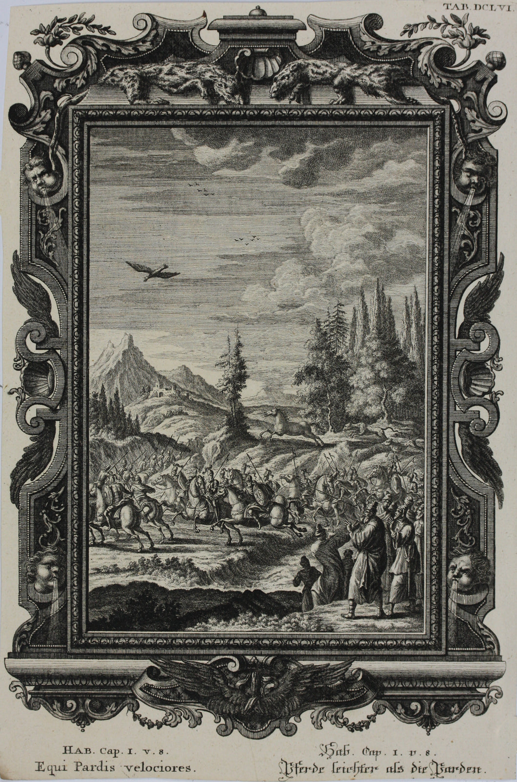 Johann Melchior Füssli, after. Men Battling on Horses. Engraving by Johann Georg Pintz. 1735.
