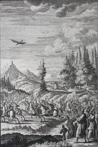 Johann Melchior Füssli, after. Men Battling on Horses. Engraving by Johann Georg Pintz. 1735.