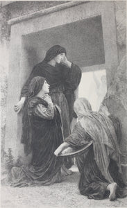 William-Adolphe Bouguereau, after. The holy women at the tomb. Etching by Georges Henri Manesse. 1895.
