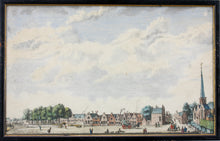 Load image into Gallery viewer, Iven Besoet, after. Gezicht van Voorburg. Hand-colored engraving. Published. by H. Bakhuysen ca. 1760.
