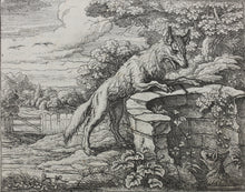 Load image into Gallery viewer, Francis Barlow. VIII. The Fox in the Well. From Aesop&#39;s Fables. Etching. 1666.
