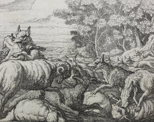 Load image into Gallery viewer, Francis Barlow. IX. The Wolves and Sheep. From Aesop&#39;s Fables. Etching. 1666.
