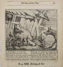 Load image into Gallery viewer, Francis Barlow. XIII The Sow and her Pigs. From Aesop&#39;s Fables. Etching. 1666.
