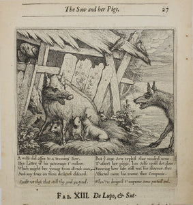 Francis Barlow. XIII The Sow and her Pigs. From Aesop's Fables. Etching. 1666.