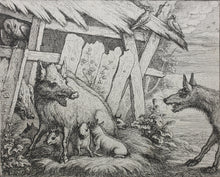 Load image into Gallery viewer, Francis Barlow. XIII The Sow and her Pigs. From Aesop&#39;s Fables. Etching. 1666.

