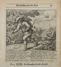 Load image into Gallery viewer, Francis Barlow. XVIII. The Swallow and other Birds. From Aesop&#39;s Fables. Etching. 1666.
