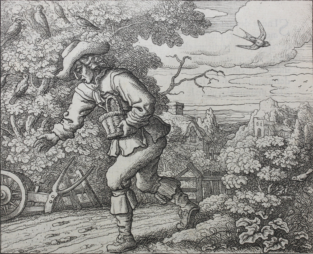 Francis Barlow. XVIII. The Swallow and other Birds. From Aesop's Fables. Etching. 1666.