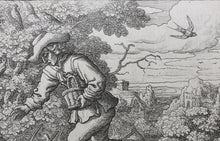 Load image into Gallery viewer, Francis Barlow. XVIII. The Swallow and other Birds. From Aesop&#39;s Fables. Etching. 1666.
