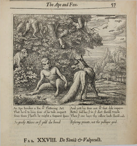 Francis Barlow. XXVIII. The Ape and Fox. From Aesop's Fables. Etching. 1666.
