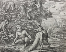 Load image into Gallery viewer, Francis Barlow. XXVIII. The Ape and Fox. From Aesop&#39;s Fables. Etching. 1666.
