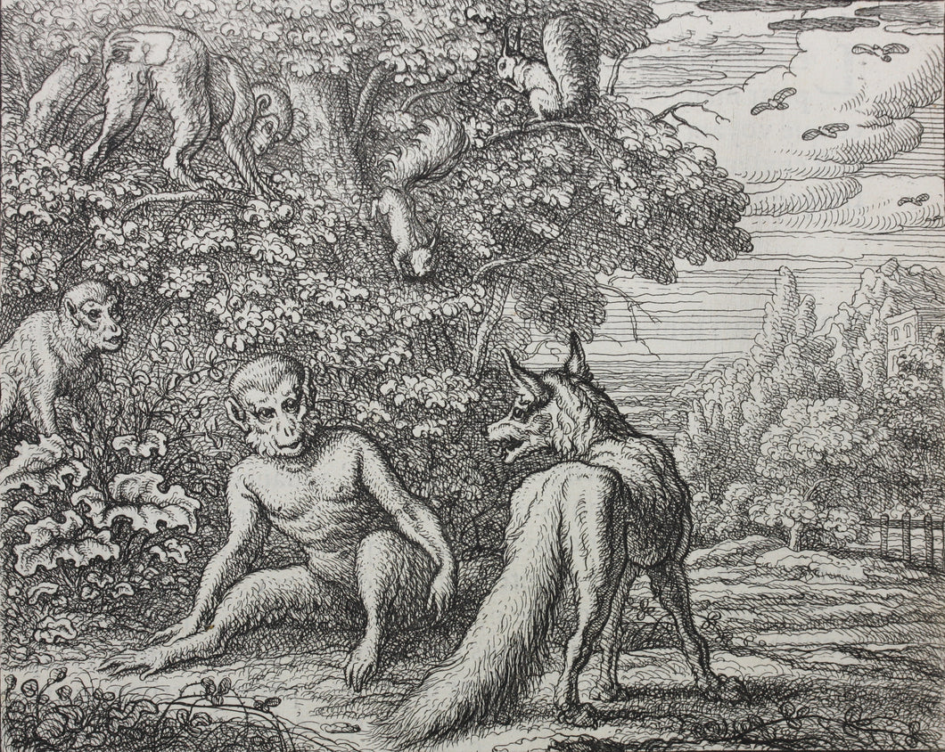 Francis Barlow. XXVIII. The Ape and Fox. From Aesop's Fables. Etching. 1666.
