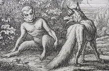 Load image into Gallery viewer, Francis Barlow. XXVIII. The Ape and Fox. From Aesop&#39;s Fables. Etching. 1666.

