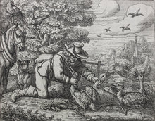 Load image into Gallery viewer, Francis Barlow. LVI. The Stork and Geese. From Aesop&#39;s Fables. Etching. 1666.
