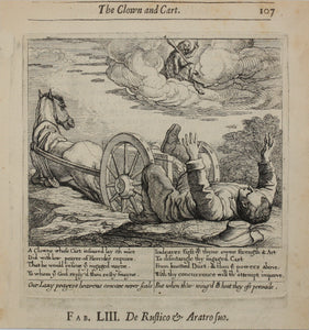 Francis Barlow. LIII. The Clown and Cart. From Aesop's Fables. Etching. 1666.