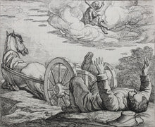 Load image into Gallery viewer, Francis Barlow. LIII. The Clown and Cart. From Aesop&#39;s Fables. Etching. 1666.
