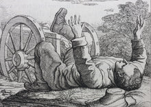 Load image into Gallery viewer, Francis Barlow. LIII. The Clown and Cart. From Aesop&#39;s Fables. Etching. 1666.
