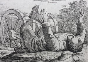 Francis Barlow. LIII. The Clown and Cart. From Aesop's Fables. Etching. 1666.
