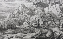 Load image into Gallery viewer, Francis Barlow. XLI. The Hares and Storm. From Aesop&#39;s Fables. Etching. 1666.
