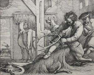 Francis Barlow. CVII. The Stag in the Oxtall. From Aesop's Fables. Etching. 1666.