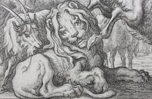 Load image into Gallery viewer, Francis Barlow. XCIX. The Old Lion. From Aesop&#39;s Fables. Etching. 1666.
