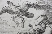Load image into Gallery viewer, Francis Barlow. XCI. The Eagle and Crow. From Aesop&#39;s Fables. Etching. 1666.
