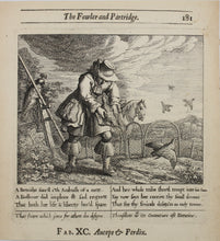 Load image into Gallery viewer, Francis Barlow. XC. The Fowler and Partridge. From Aesop&#39;s Fables. Etching. 1666.
