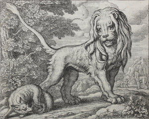 Francis Barlow. XXVII. The Lion and Fox. From Aesop's Fables. Etching. 1666.