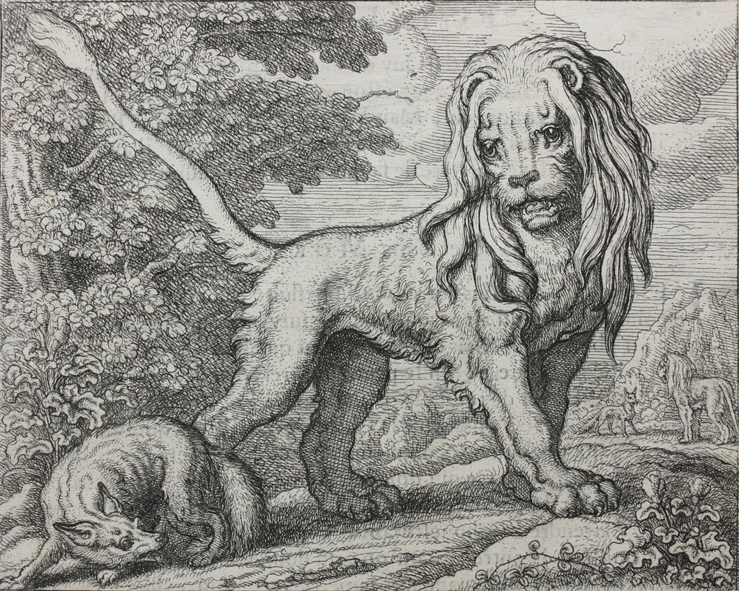Francis Barlow. XXVII. The Lion and Fox. From Aesop's Fables. Etching. 1666.