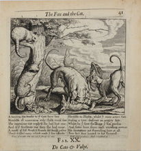 Load image into Gallery viewer, Francis Barlow. XX. The Fox and the Cat. From Aesop&#39;s Fables. Etching. 1666.
