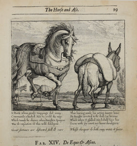 Francis Barlow. XIV. The Horse and Ass. From Aesop's Fables. Etching. 1666.