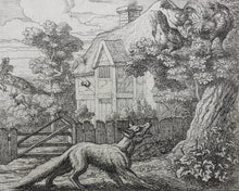 Load image into Gallery viewer, Francis Barlow. VII. The Fox and Cock in a Tree. From Aesop&#39;s Fables. Etching. 1666.

