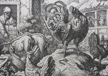 Load image into Gallery viewer, Francis Barlow. I. The Cock and The Jewel. From Aesop&#39;s Fables. Etching. 1666.
