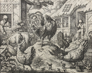 Francis Barlow. I. The Cock and The Jewel. From Aesop's Fables. Etching. 1666.