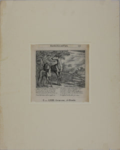 Francis Barlow. LXIII. The Old Deer and Fawn. From Aesop's Fables. Etching. 1666.