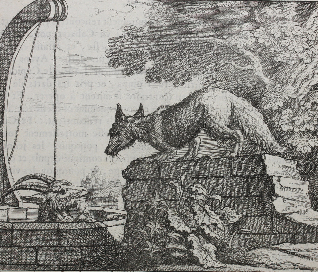 Francis Barlow. LX. The Goat in the Well. From Aesop's Fables. Etching. 1666.