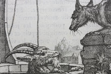 Load image into Gallery viewer, Francis Barlow. LX. The Goat in the Well. From Aesop&#39;s Fables. Etching. 1666.
