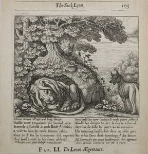 Francis Barlow. LI. The Sick Lion. From Aesop's Fables. Etching. 1666.