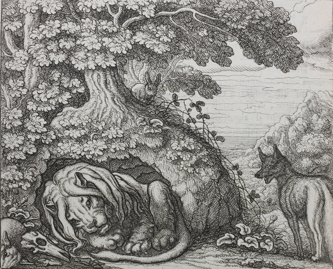 Francis Barlow. LI. The Sick Lion. From Aesop's Fables. Etching. 1666.