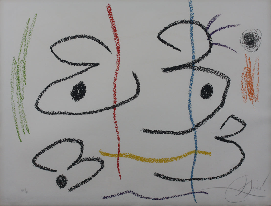 Joan Miro. Illustration for a poem by Carlos Franqui. Colored lithograph. 1978.